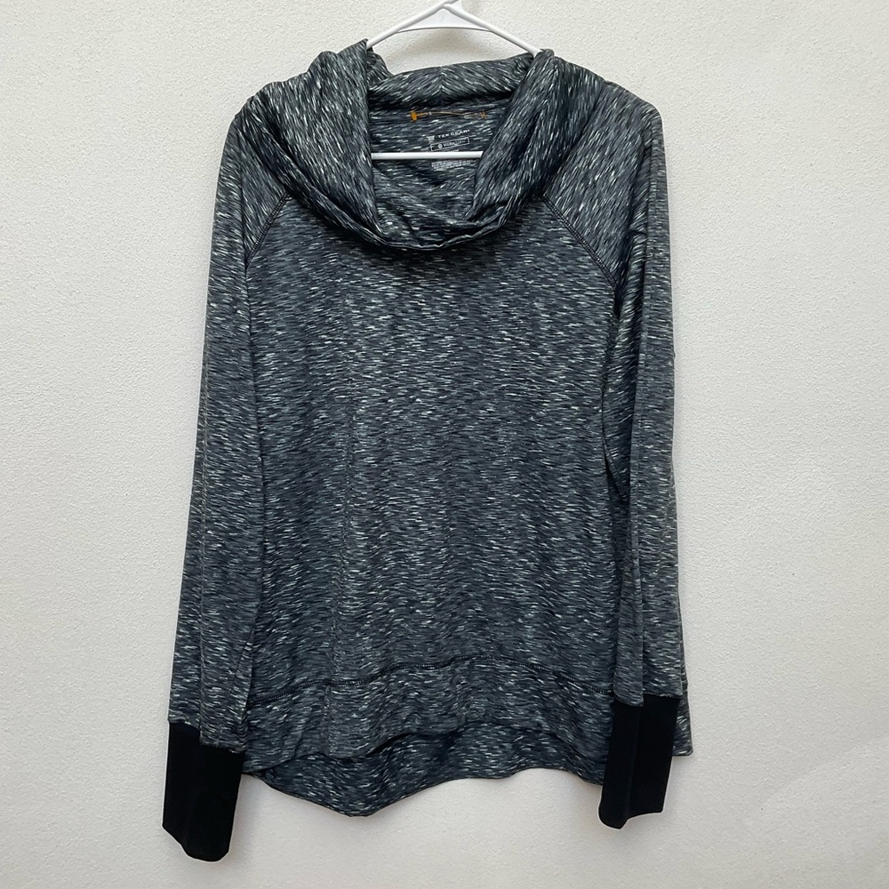 Tek Gear Warmtek Black, White Patterned Cowl Neck Sweatshirt Size XS Loose Fit